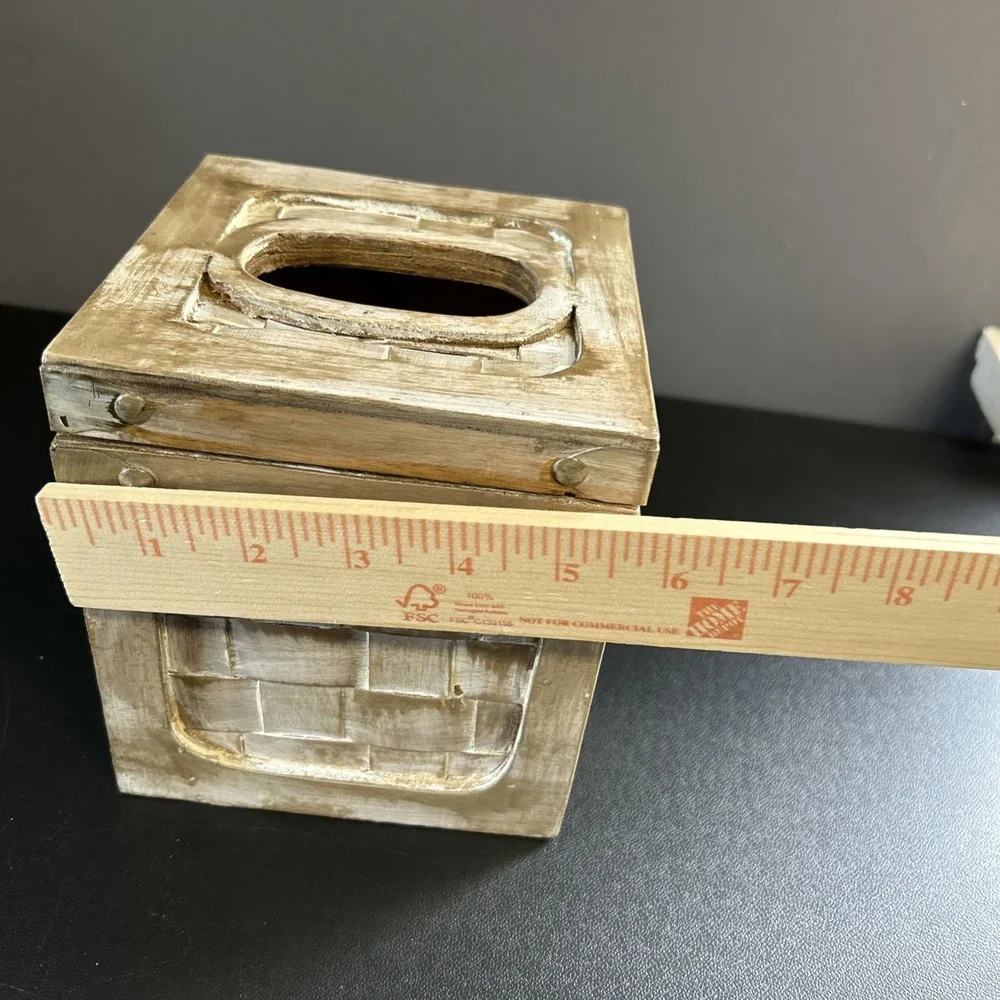 Rustic Cabin Upcycled Wooden Tissue Box Cover Square Facial Holder Hinged Lidded